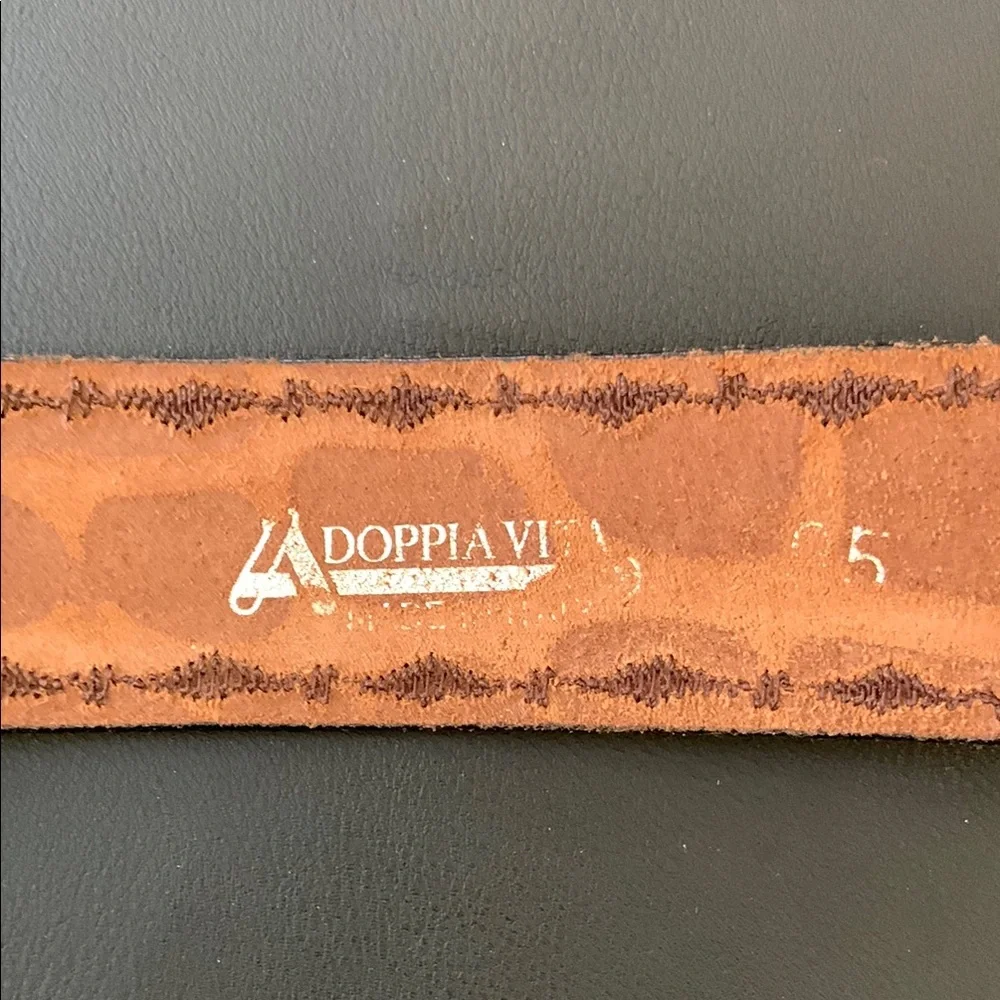 La Doppia Vita Brown Croc Embossed Leather Double Prong Belt
